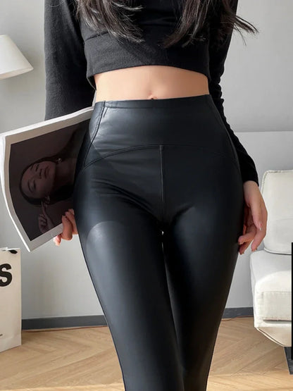 Women's Black Faux Leather Leggings