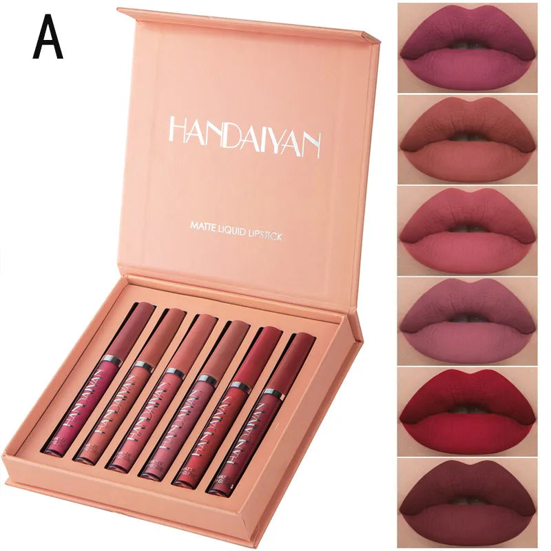 Long Lasting Liquid Lipstick - Kit with 6 Handaiyan Lipsticks and Box Packaging