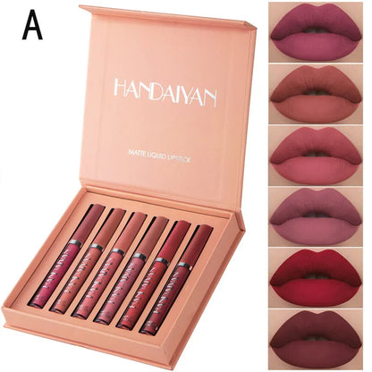 Long Lasting Liquid Lipstick - Kit with 6 Handaiyan Lipsticks and Box Packaging