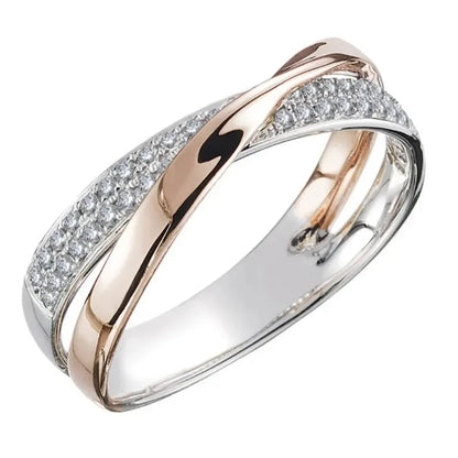 Elegant Two Tone X Shape Zircon Ring for Women