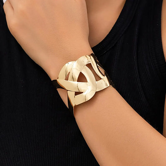 Elegant Geometric Wide Cuff Bracelet for Women