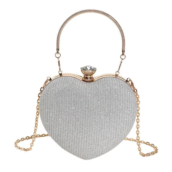 Shiny Handbag Heart Shape Metal