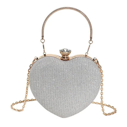 Shiny Handbag Heart Shape Metal
