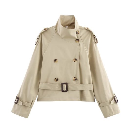 Elite Women's Cropped Trench Coat with Belt - Spring Fashion 2025