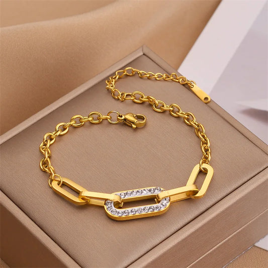 Elegant Women's Zircon Charm Stainless Steel Bracelet