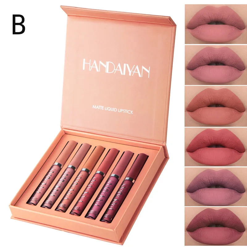 Long Lasting Liquid Lipstick - Kit with 6 Handaiyan Lipsticks and Box Packaging