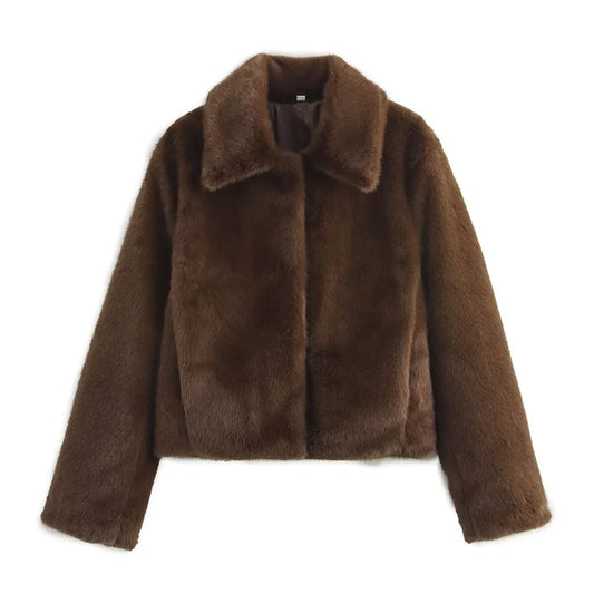 Chic Brown Fur-Embellished Jacket for Women