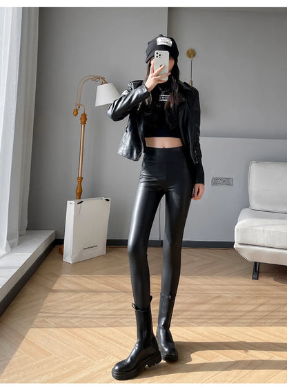 Women's Black Faux Leather Leggings