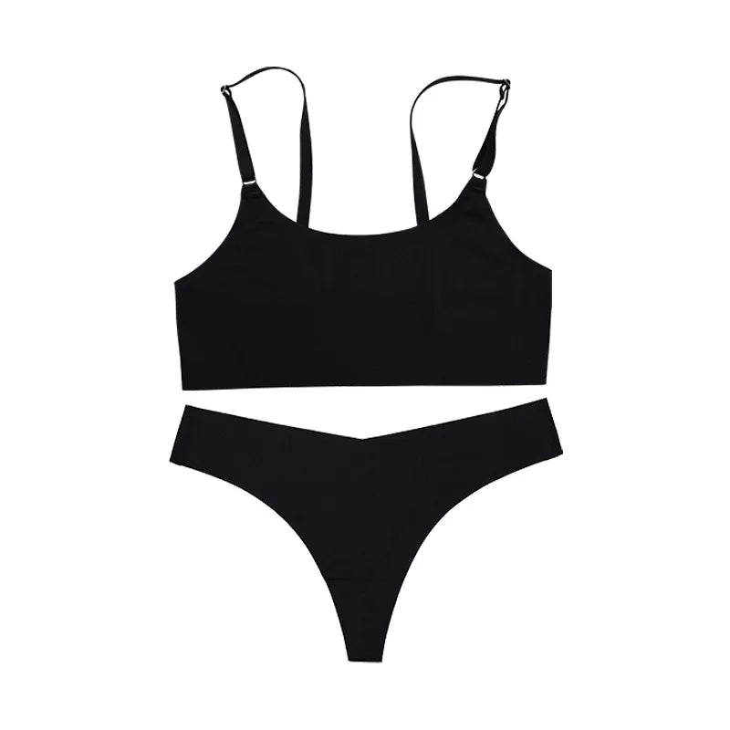 Stylish Solid Ice Silk Seamless Wireless Bra & Underwear Set