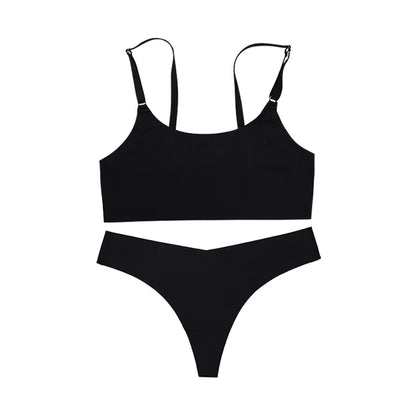 Stylish Solid Ice Silk Seamless Wireless Bra & Underwear Set
