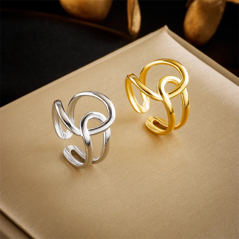 Stainless Steel Geometric Twist Open Ring for Women