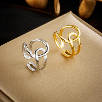 Stainless Steel Geometric Twist Open Ring for Women
