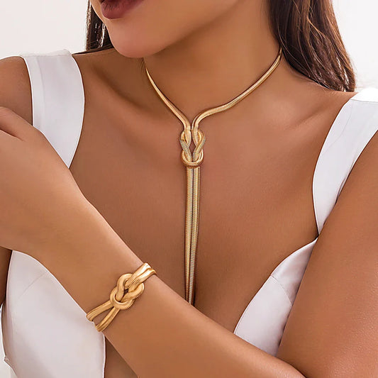 Elegant Snake Chain Necklace & Bracelet Set for Women