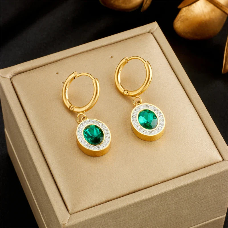 Stainless Steel Geometric Crystal Earrings