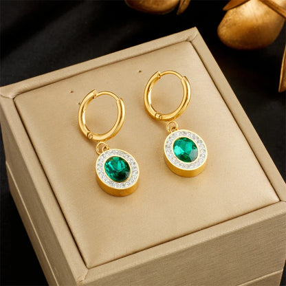 Stainless Steel Geometric Crystal Earrings